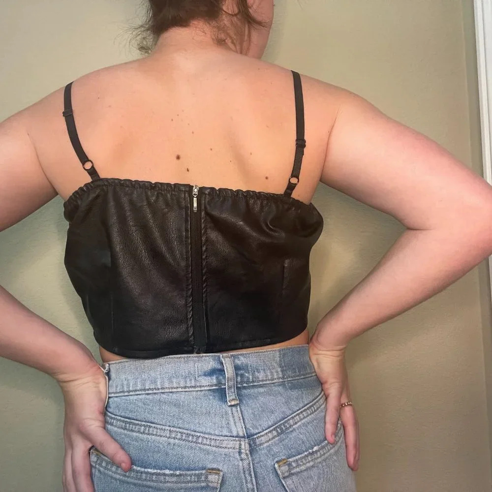 SHEIN Black Faux Leather Crop Top - Size Small - Picture 5 of 5